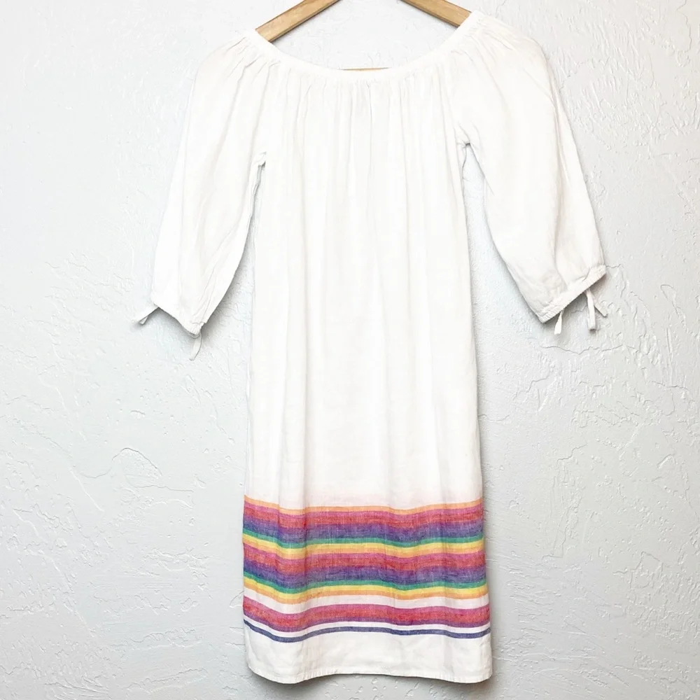 J. Crew rainbow off shoulder linen mini dress